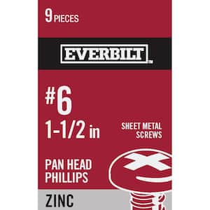#6 x 1-1/2 in. Phillips Pan Head Zinc Plated Sheet Metal Screw (9-Pack)