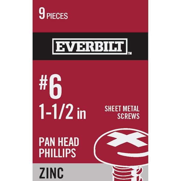 Everbilt #6 x 1-1/2 in. Zinc Plated Phillips Pan Head Sheet Metal Screw (9-Pack)
