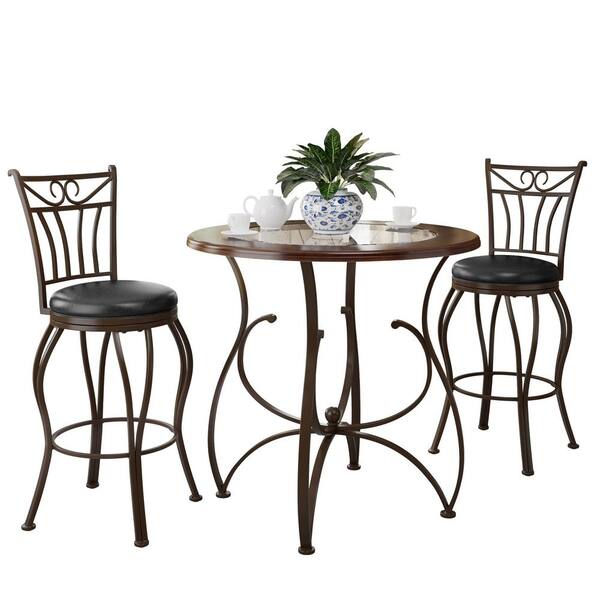 CorLiving Jericho 3-Piece Glossy Brown Bar stool and Bistro Table Set