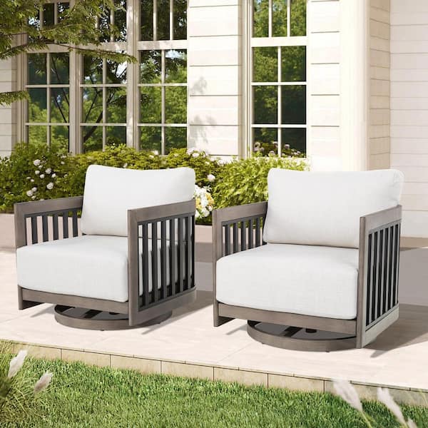 Sereno Gray Aluminum Outdoor Swivel Lounge Chair with White Cushion (2-Pack)