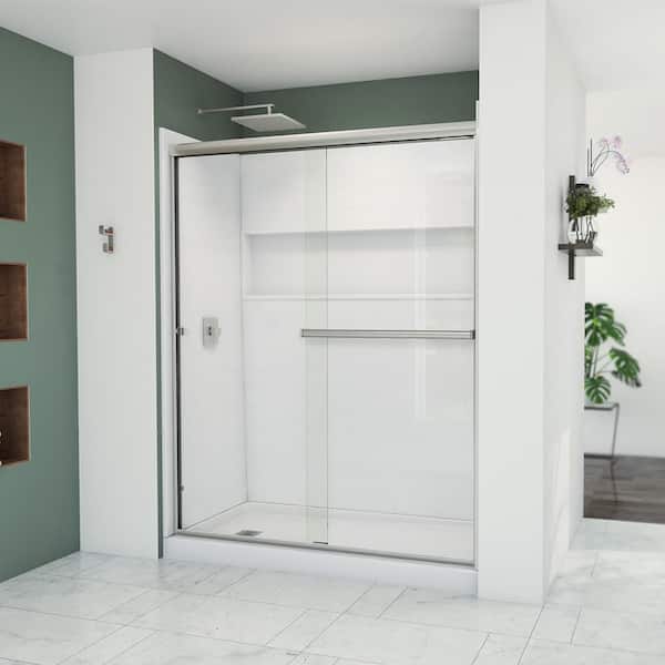 Bootz Aloha 56-60 in. W x 70 3/8 in. H Semi-Frameless Sliding Shower Door in Brushed Nickel