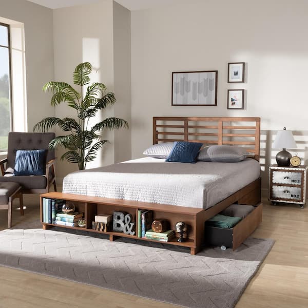 Baxton Studio Milana Ash Walnut Queen Platform Storage Bed 1739423