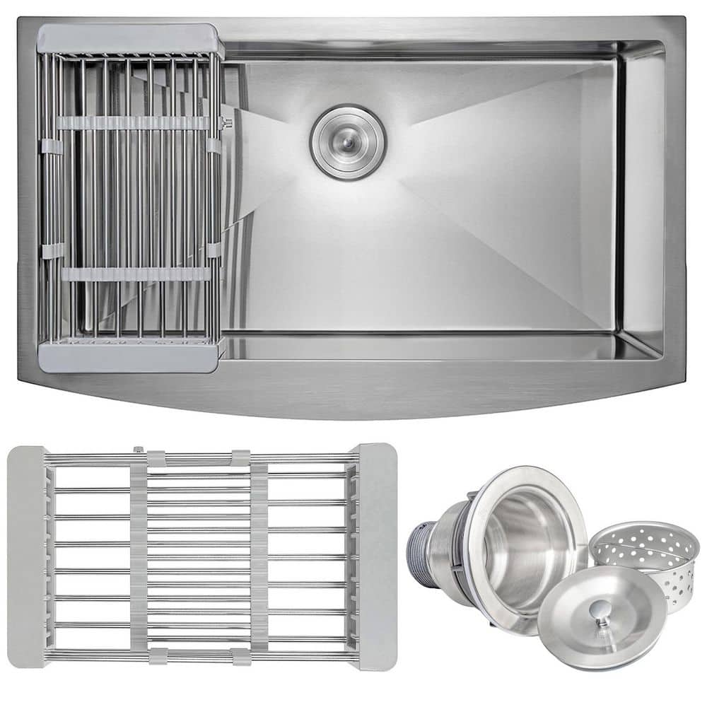 AKDY 33 in. x 20 in. Farmhouse Apron-Front Single Bowl 22-Gauge