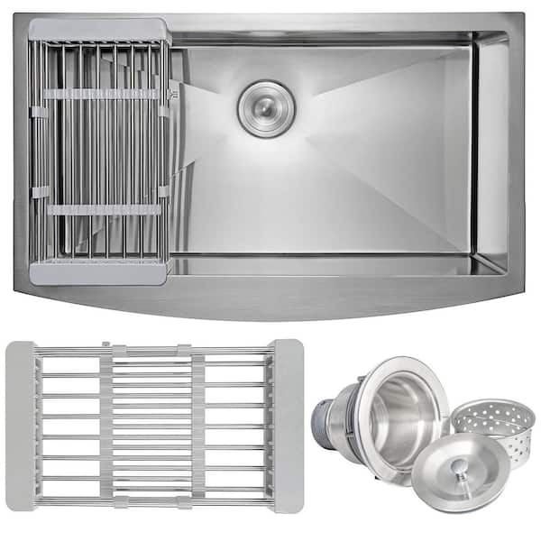 33 in. x 20 in. Farmhouse Apron-Front Single Bowl 22-Gauge Brushed Stainless Steel Kitchen Sink with Accessories
