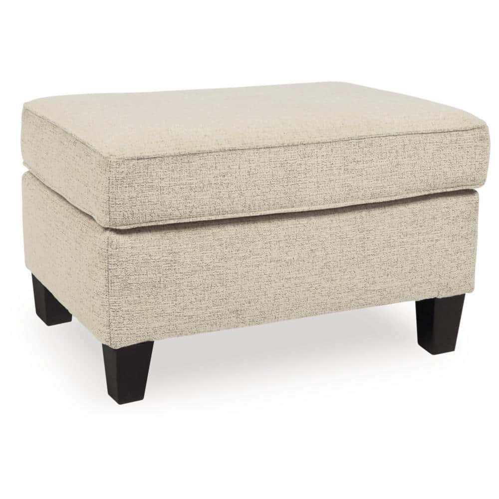 Beige Chenille Contemporary Ottoman with Dark Wood Legs