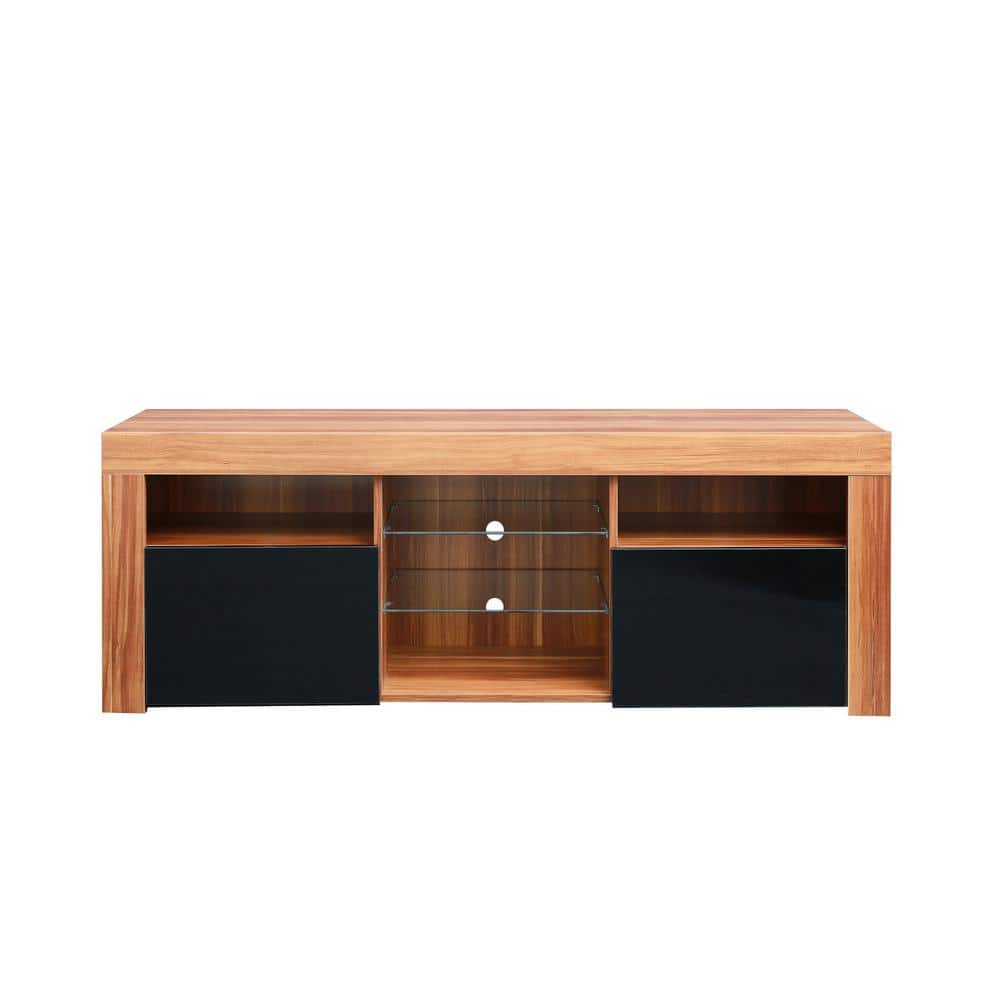 57.48 in. Brown Particle Board TV Stand with 2-Storage Cabinets and 16-Color LEDs, Fits TV's up to 65 in