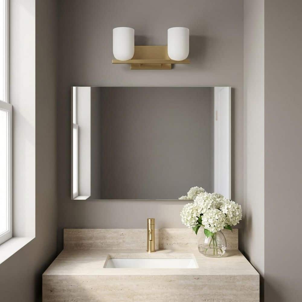 Neblina 13.25 in. W x 6.25 in H 2-Light Satin Brass Bathroom Vanity Light with Etched Glass Shades, No Bulbs Included price history on PriceWatchPro