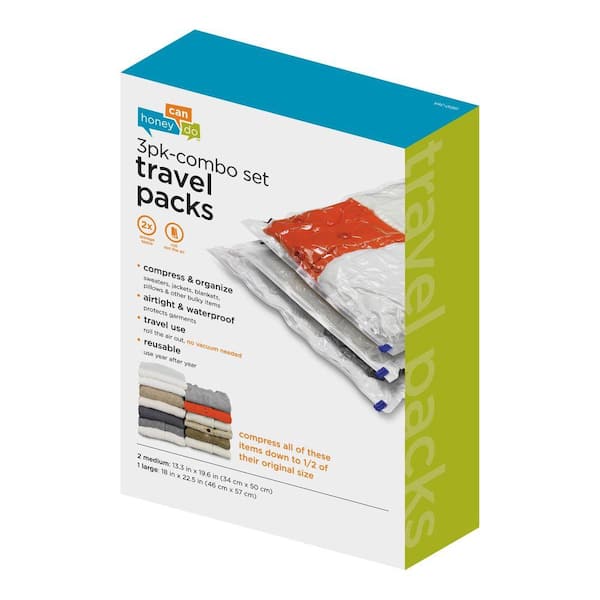 Honey-Can-Do 3-Pack Super Travel Combo Vacuum-Pack Storage Bags (2 Medium, 1 Large)