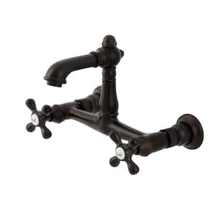 English Country Double Handle Wall Mount Bathroom Faucet in Oil Rubbed Bronze