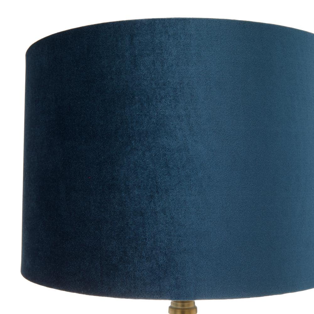 20" Matte Blue Glass Table Lamp with Velvet Shade and Gold Base