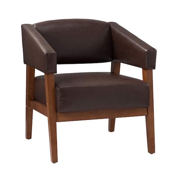 JAYDEN CREATION Patrick Brown Mid-century Modern Vegan Leather Armchair with Solid Wood Legs