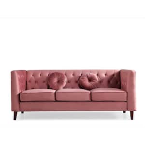 Sisilia 81.5 in. W Square Arm Velvet Mid-Century Modern Straight Sofa in Pink