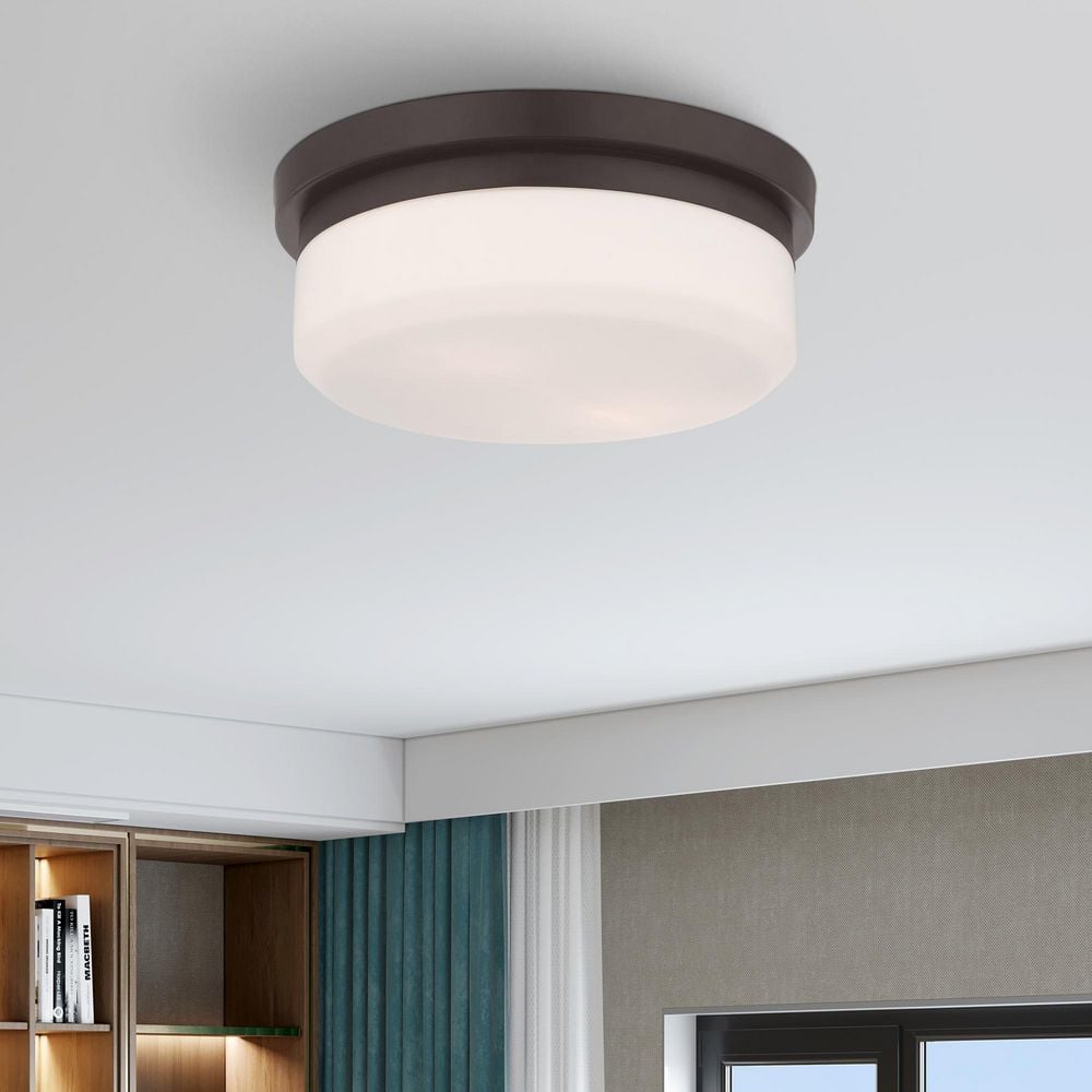 Bronze and White Glass 2-Light Ceiling Mount