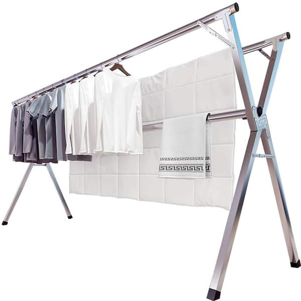 Angel Sar 79 in. X-Shape Stainless Steel Foldable Clothes Drying Rack with 20 Windproof Hooks (1-Pack)