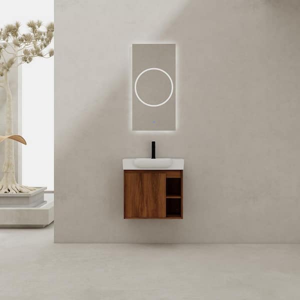 UPIKER Marsyas 23.6 in. W x 13 in. D x 22.8 in. H Floating Brown Ebony Bath Vanity with White Ceramic Vanity Top