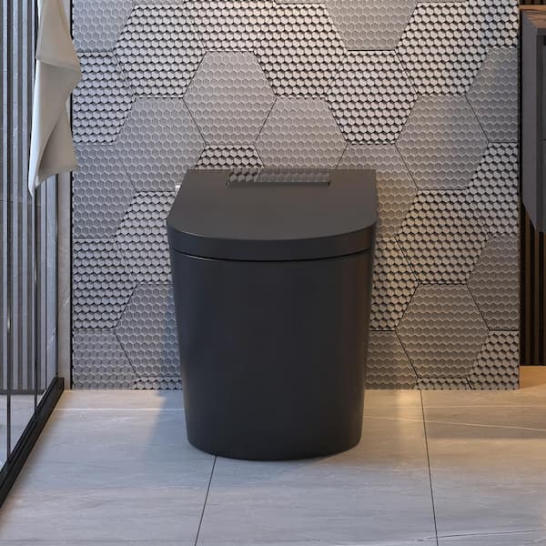 MEDUNJESS M-Z Elongated Smart Bidet Toilet in Black with Auto Open/Close, Auto Flush, Heated Seat, and Foot Sensor