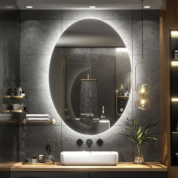 KIOTEE 24 in. W x 36 in. H Oval Frameless Wall Bathroom Vanity Mirror Super Bright 192 Leds/m Lighted in Silvered Surface