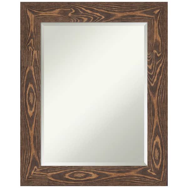 Amanti Art Bridge Brown 24 in. W x 30 in. H Wood Framed Beveled Bathroom Vanity Mirror in Brown