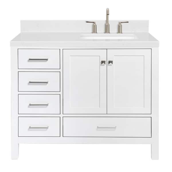 Cambridge 42 in. W x 22 in. D x 36 in. H Single Rectangle Sink Bath Vanity in White with Carrara White Quartz Top