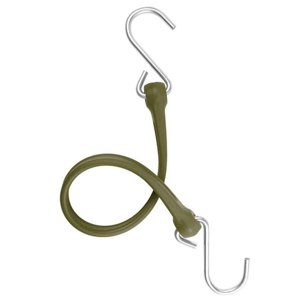 The Perfect Bungee 13 in. EZ-Stretch Polyurethane Bungee Strap with Galvanized S-Hooks (Overall Length: 18 in.) in Military Green