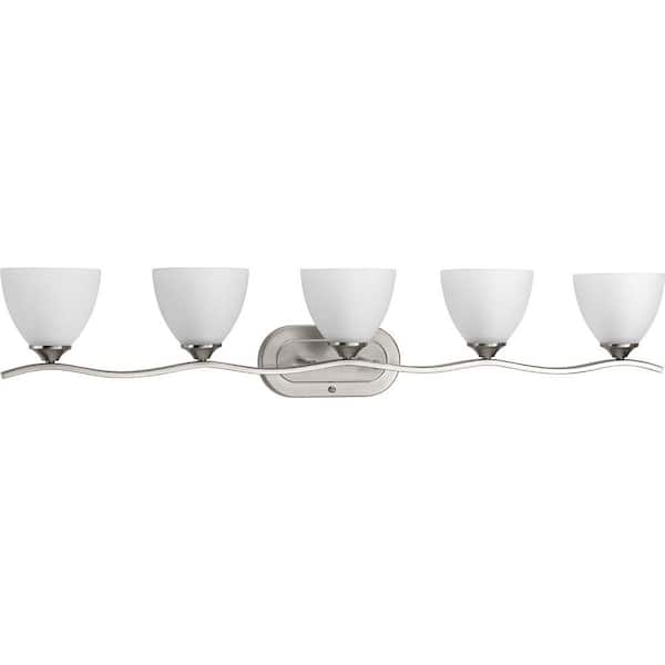 Progress Lighting Laird Collection 41-5/8 in. 5-Light Brushed Nickel Etched Glass Traditional Bathroom Vanity Light