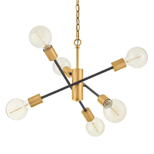 Home Decorators Collection Fife 6-Light Matte Black and Aged Brass Sputnik Chandelier