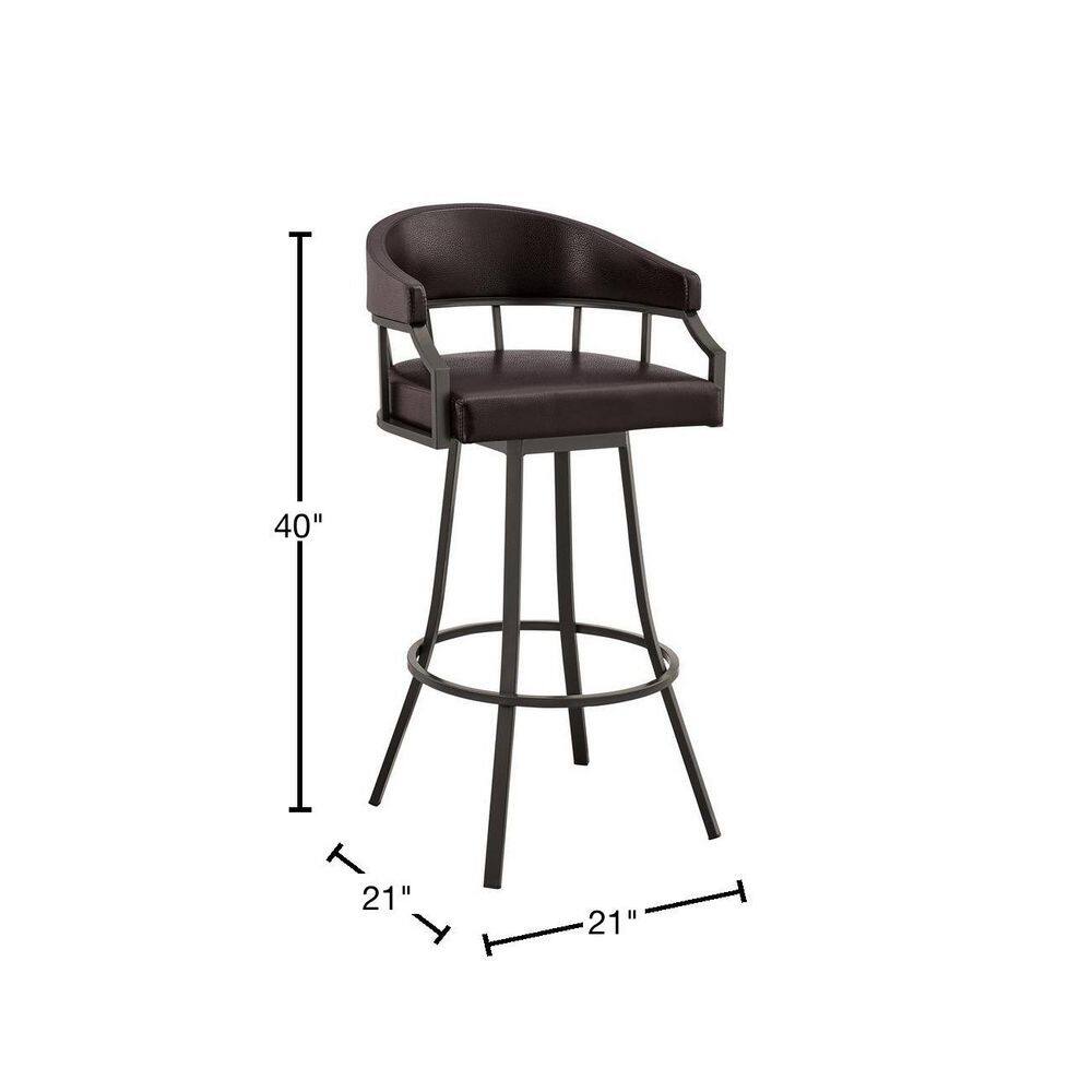 Palmdale 30" Java Brown Metal and Brown Faux Leather Swivel Bar Stool