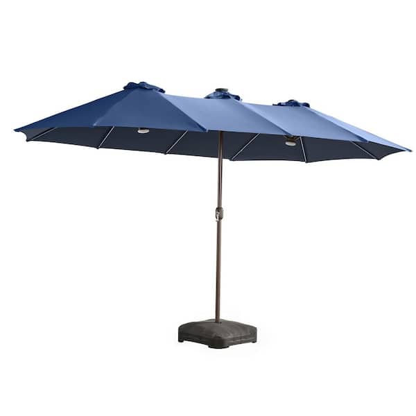 Peony 14.5 ft. Steel Outdoor Market Patio Umbrella Double Sided Umbrella with Base in Deep Blue