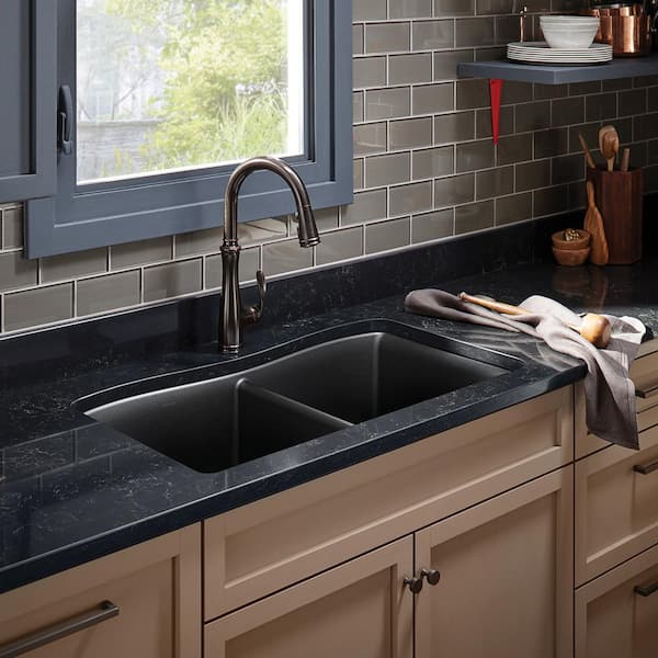 Kennon 33 in. Drop-in/Undermount 1-Hole Double Bowl Neoroc Granite Composite Kitchen Sink in Matte Black