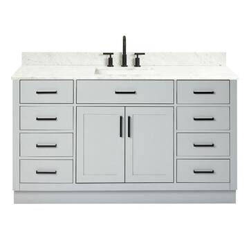 ARIEL Hepburn 61 in. W x 22 in. D x 35.25 in. H Bath Vanity in Grey with Carrara Marble Vanity Top in White with White Basin T061SCW2RVOGRY