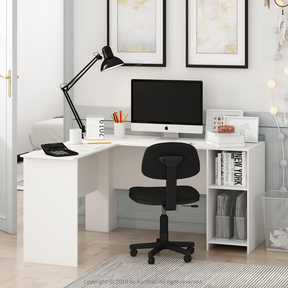 Furinno 54 in. L-Shaped White Computer Desk with Shelves 16084WH - The Home  Depot