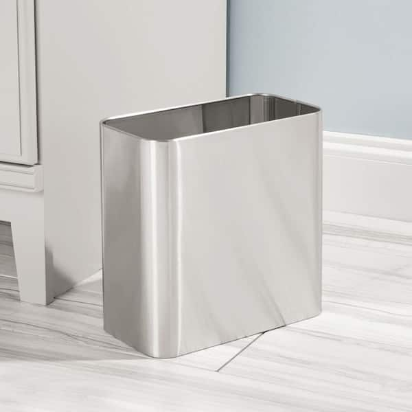 mDesign Metal Round Tall Trash Can Wastebasket for Bathroom, Office -  Brushed