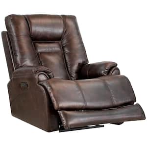 37.5 in. W Leather Gel Elrod leather Zero Gravity Power Reclinr With Power Headrest in Brown
