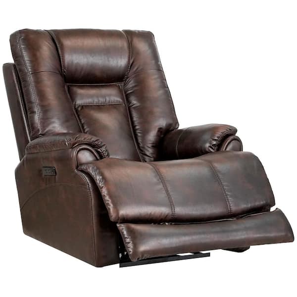 LY & S Collection 37.5 in. W Leather Gel Elrod leather Zero Gravity Power Reclinr With Power Headrest in Brown