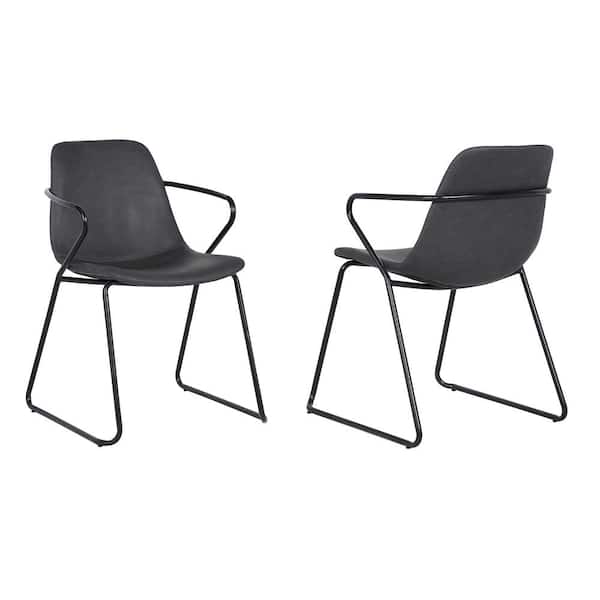 Armen Living Colton Black Powder Coated and Grey Faux Leather Contemporary Dining Chair (Set of 2)