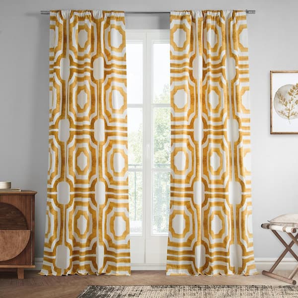 Mecca Gold Printed Room Darkening Curtain - 50 in. W x 96 in. L Rod Pocket with Back Tab Single Window Panel