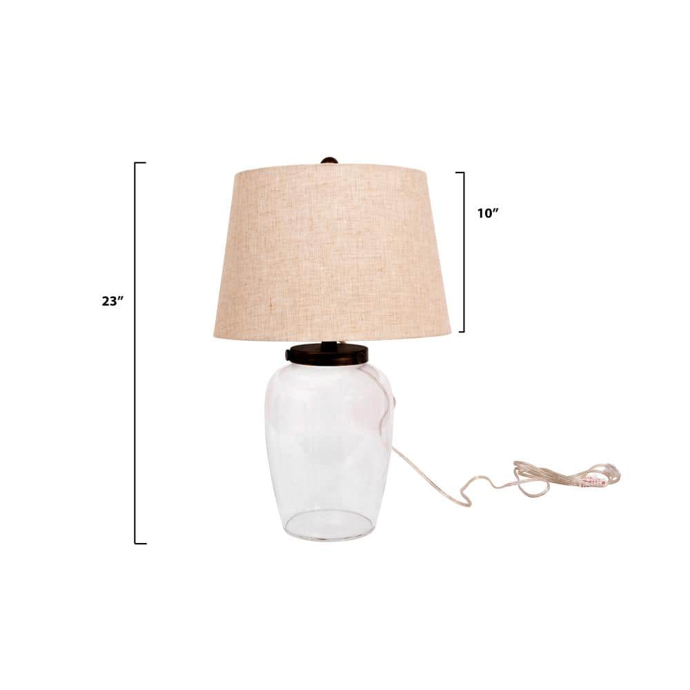 Clear Glass Fillable Table Lamp with Beige Linen Shade