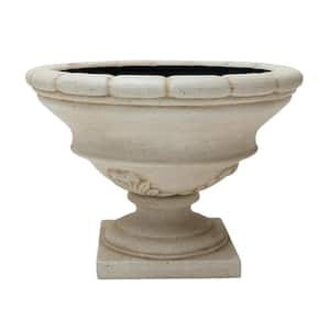 17 in. H Light Aged White Cast Stone Fiberglass Low Urn