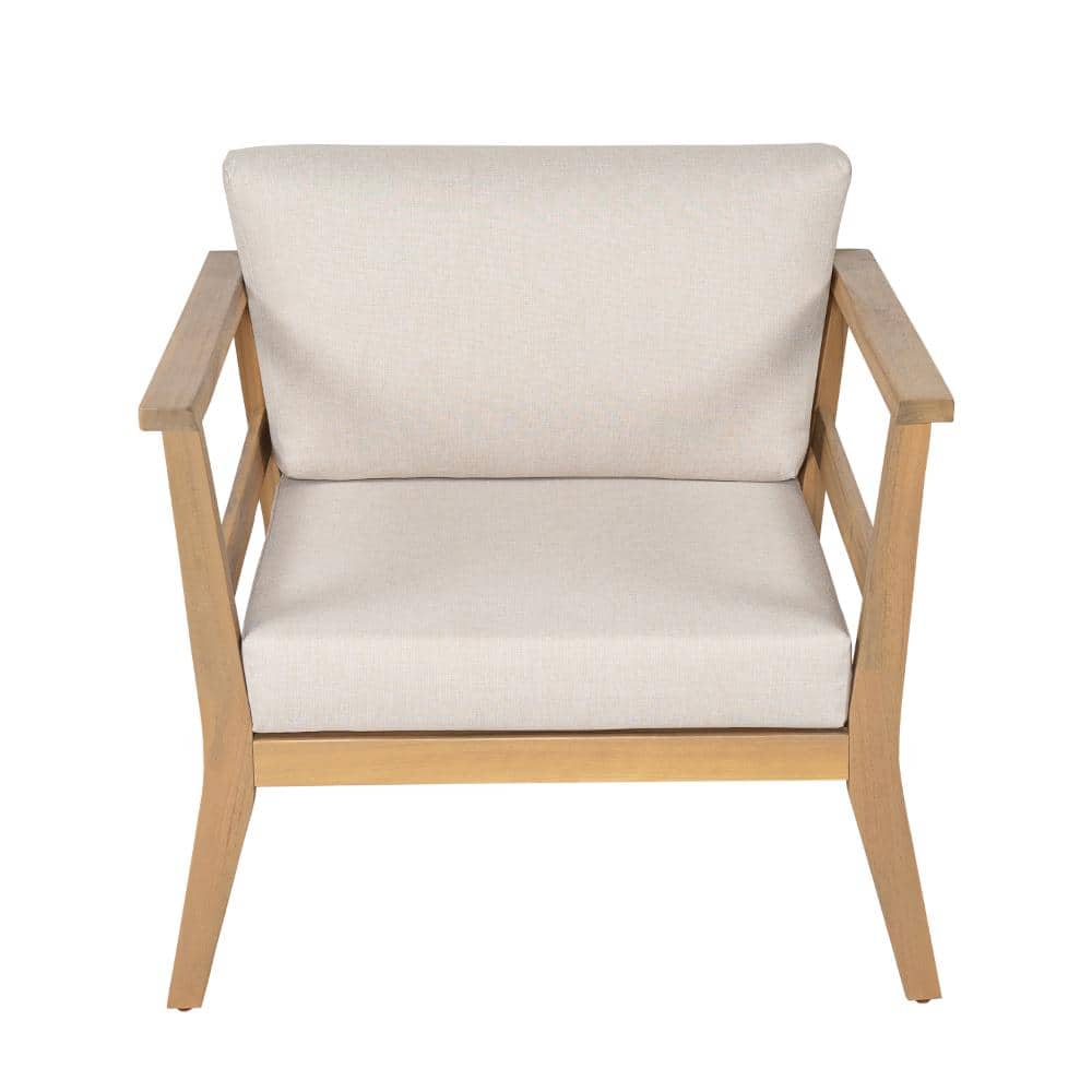Light Teak Acacia Wood Club Chair, Outdoor Armchair, Patio Single Accent Chair with Removable Beige Cushion price history on PriceWatchPro