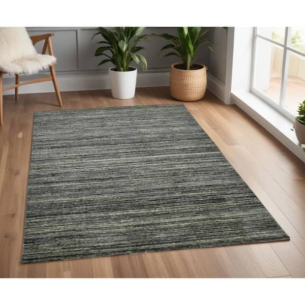 4 ft. x 6 ft. Gray And Black Wool Striped Hand Woven Area Rug