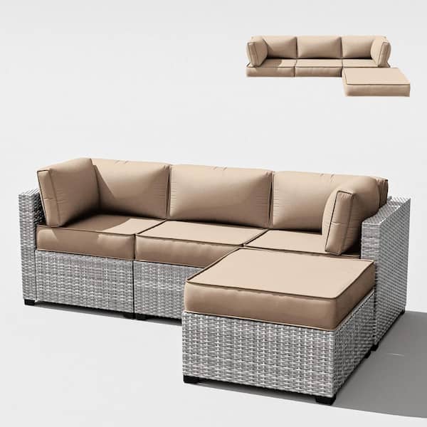 25.6 in. x 25.6 in. x 4 in. (9-Piece) Deep Seating Outdoor Lounge Chair Sectional Cushion Sand
