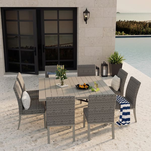 Allure 9-Piece Wicker Outdoor Dining Set, 8-Armless Dining Chairs and Square Dining Table