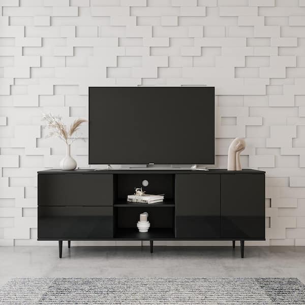 Polibi Modern TV Stand Fits TV's up to 70 in. with TV Stand Use in Living Room Furniture, High Quality Particle Board, Black
