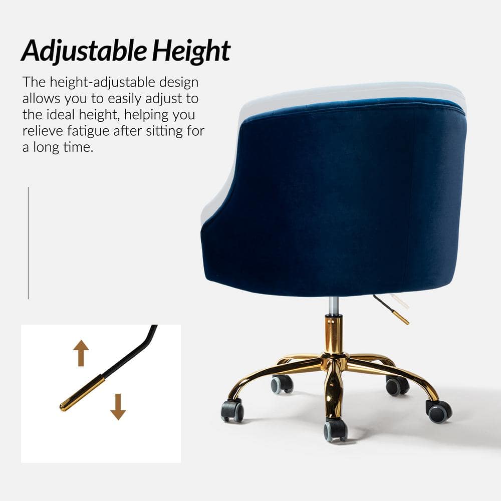 Navy Velvet Ergonomic Swivel Task Chair with Gold Legs