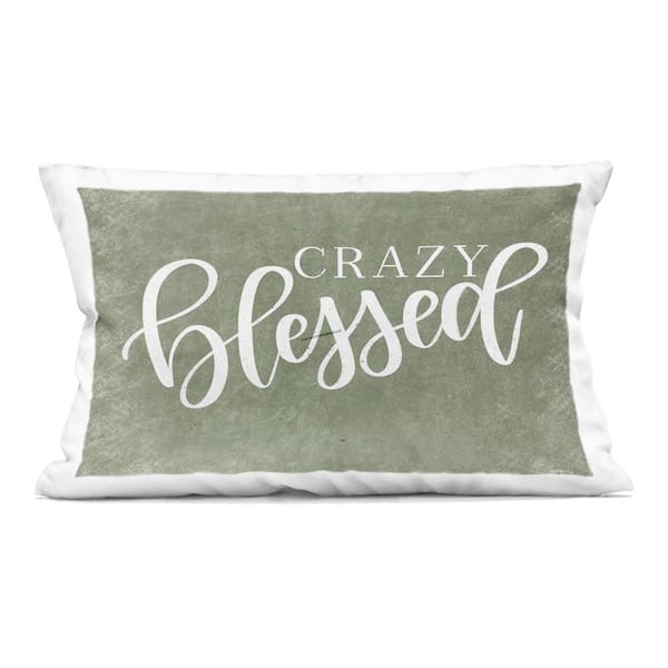 Crazy Blessed on Green Green Abstract Polyester 14 in. X 20 in. Throw Pillow