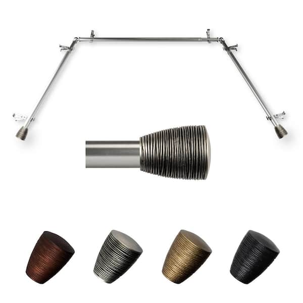 EMOH Senna 20-36 in. sides, 38-72 in. center Adjustable Bay Window Curtain Rod 13/16 in. in Satin Nickel with Finial