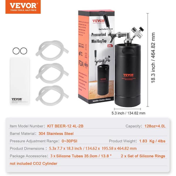 VEVOR Beer Growler Tap System 128 oz. 4L Mini Keg 304 Stainless Steel  Pressurized Beer Growler with Pressure Display MNPJTHSY128OZG02SV0 - The  Home Depot