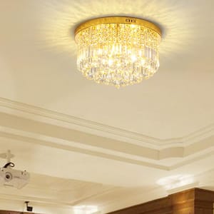 9-Light 20 in. Gold Flush Mount Crystal Chandelier for Bedroom Dining Room with No Bulbs Included