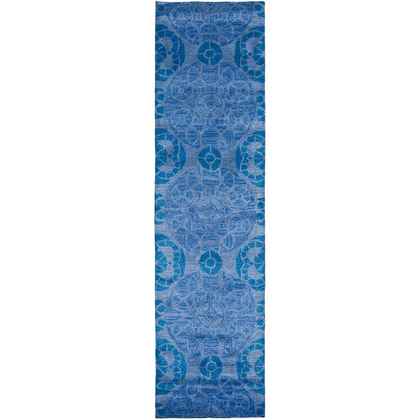 Wyndham 2 ft. x 13 ft. Blue Floral Runner Rug