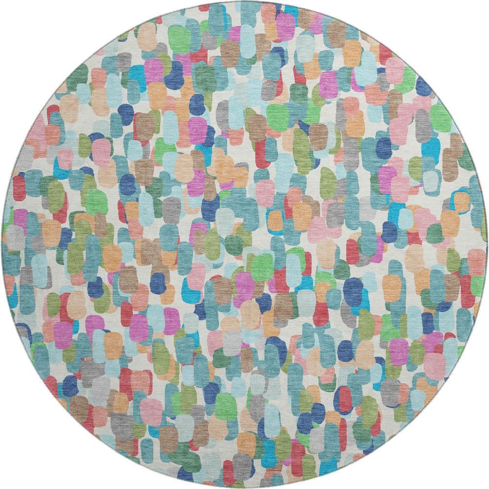 Mayfield Premium Machine Washable Abstract AMF2451 Teal 8 ft. x 8 ft. Round Rug price history on PriceWatchPro